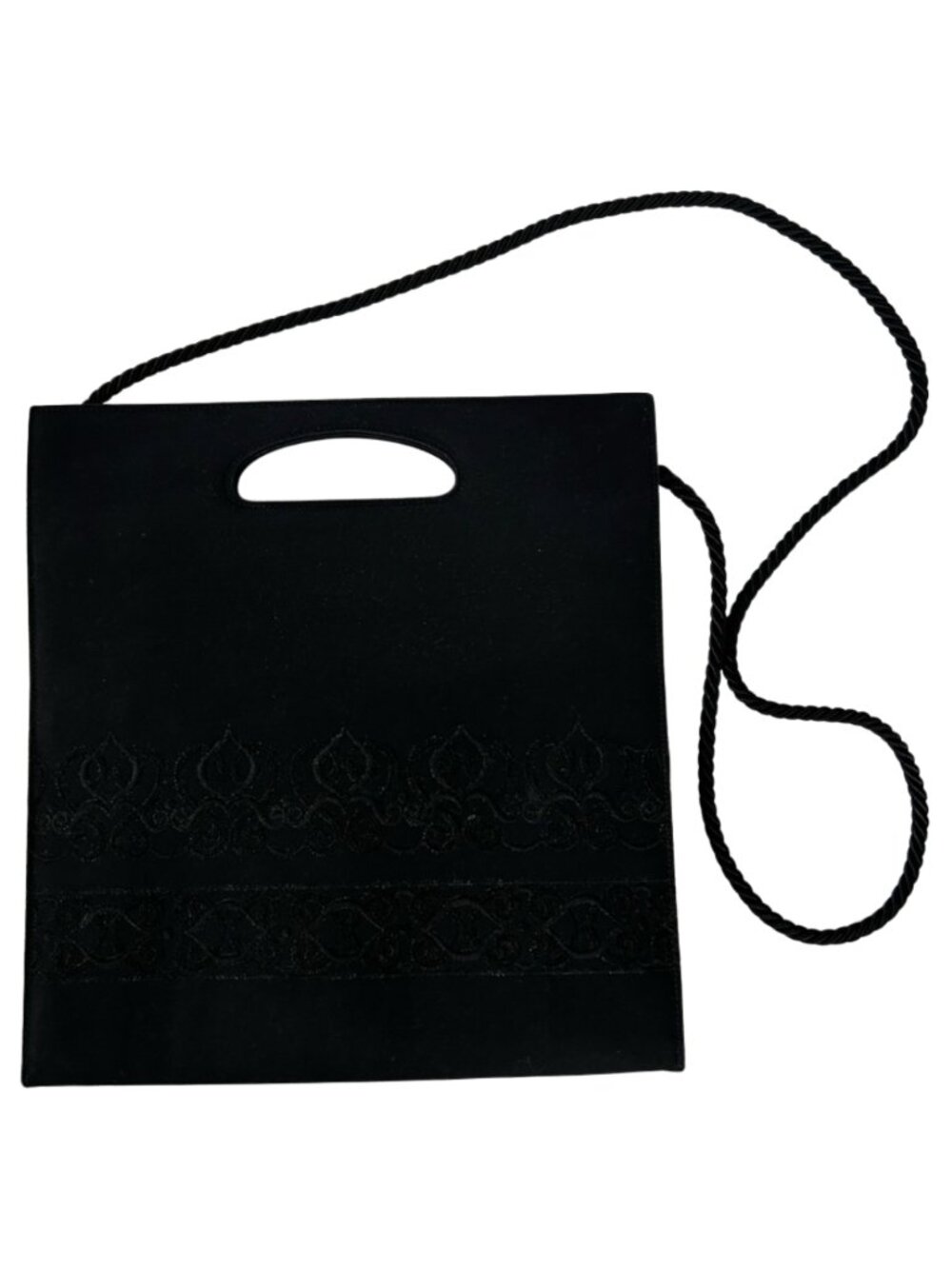 Vintage Xavier Denaud Paris Structured Black Embroidered Clutch Cut Out Handle
